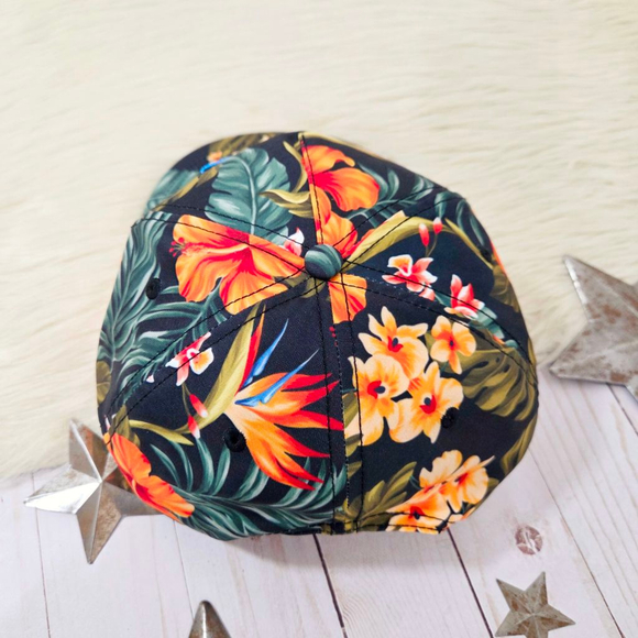 Aviator Nation Black Tropical Hibiscus Floral Snapback Hat AV patch NWOT - Picture 4 of 5